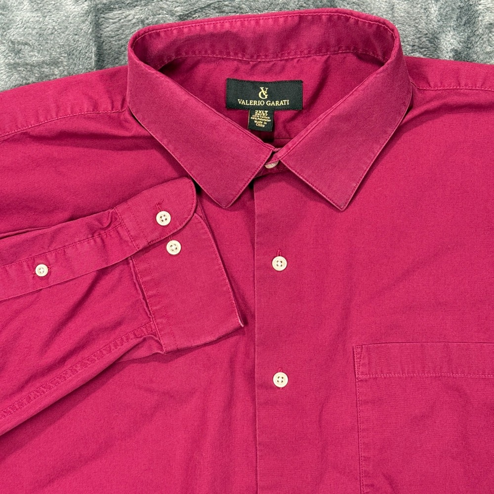 Valerio Garati Button Down Shirt Mens 2XLT Magenta Long Sleeve Solid Dress Shirt